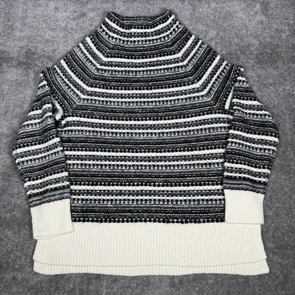 Talbots Sweater Women's Large Black Fair Isle Mock Neck Knit Wool Blend - Picture 1 of 6